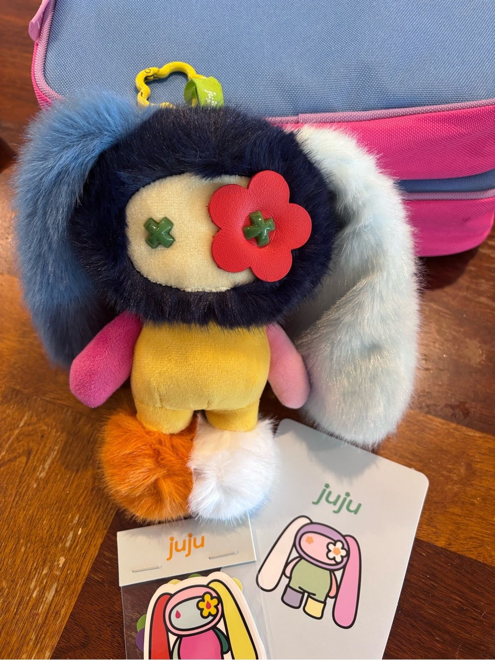 JuJu Multicolor Bunny Plush Keychain – Blue, Pink, Yellow, Orange, White